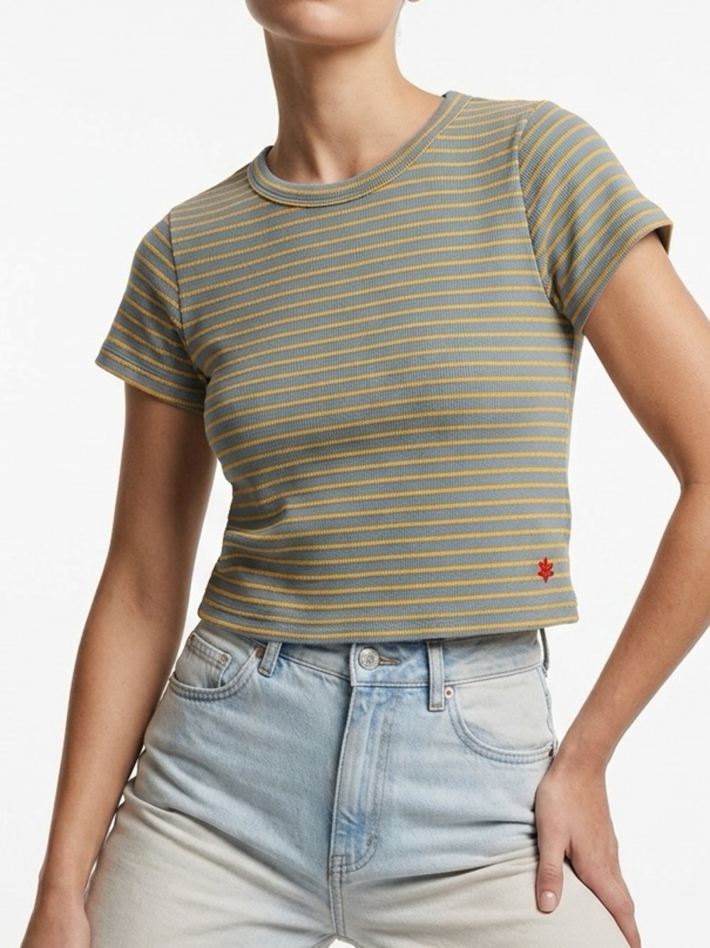 Samii Ryan Ribbed Short Sleeve Striped T-Shirt Gray Yellow M